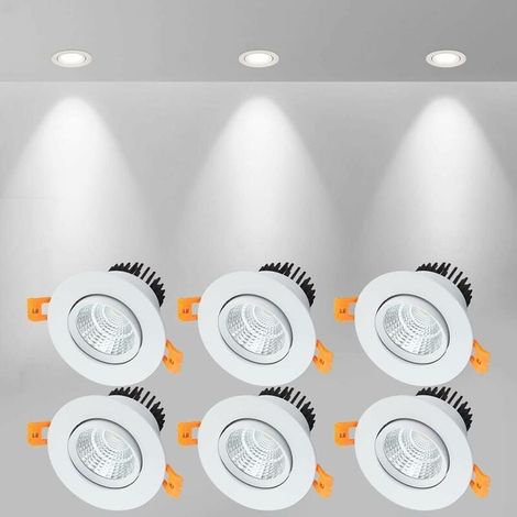 6 x Spot LED Encastrables,5W COB Plafonnier Encastré,Blanc Froid 6000K,500LM,AC 220-240V,Ra≥90,Angle de Faisceau 24°,IP44(Blanc) [Classe énergétique A+](Ouverture : 75mm)-LIAIKI (1/5)