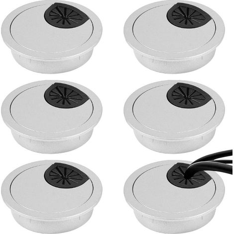 6 Pièces Passe Cable Bureau Noir 60mm  Passe Cables Réglable, Bureau et Table de Configuration Informatique  Passe Fil Bureau à Boutons-Pression Sans Outil (Argent) (1/5)
