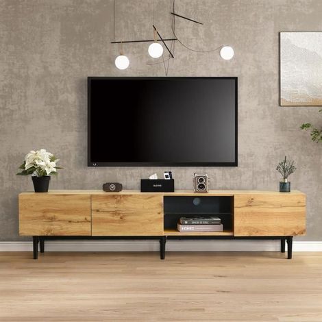 Meuble TV - Bois - 175x31x41 cm - Éclairage LED - 3 portes - Style industriel