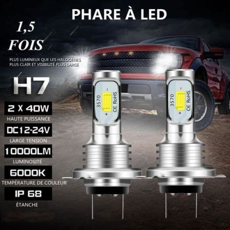 Ampoule H7 - LED - 10000 Lm - Pour Phare Avant Automobile - 2 Pièces (1/4)