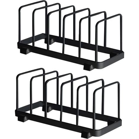 Assiette Organisateur, Égouttoir à Vaisselle, Supports à Assiettes, Organisateur d'Étagère à Assiettes, Rangement de Planche à Découper pour Cuisine Comptoir Placard (Noir, 2 Pièces)