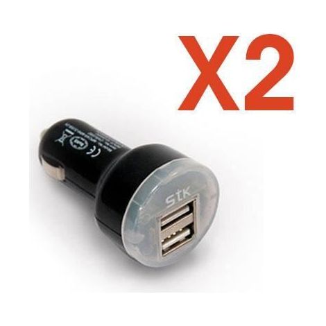 Chargeur allume-cigare double pour smartphone ou tablette (iPhone, iPad, Samsung, HTC, etc.). (1/2)