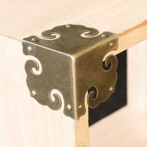 Lot de 4 protections d'angle vintage en laiton pur, pour bureau, boîte à bijoux, coffret cadeau, trois côtés (bronze antique) (1/3)