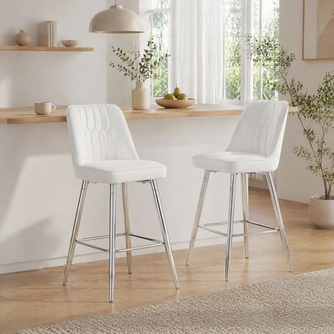 MEUBLIV lot de 2 tabourets de bar 42x45x100 cm blanc - dossier et repose-pieds (1/5)