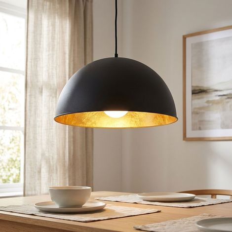 LED Hängelampe Hängeleuchte Pendelleuchte Esszimmerlampe Schirmleuchte, Metall schwarz goldfarben, 10,5W 1055lm warmweiß, DxH 41x120cm (1/5)