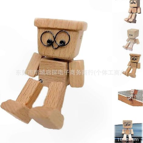 Handgefertigte, vibrierende Holzpuppe, wackelnde Figur für Schreibtisch oder Armaturenbrett, einzigartiges Deko-Accessoire aus Naturholz (1/5)