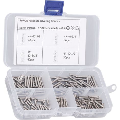 Assortiment de 170 vis à riveter en acier inoxydable à tête plate ronde, 4 types différents (1/5)