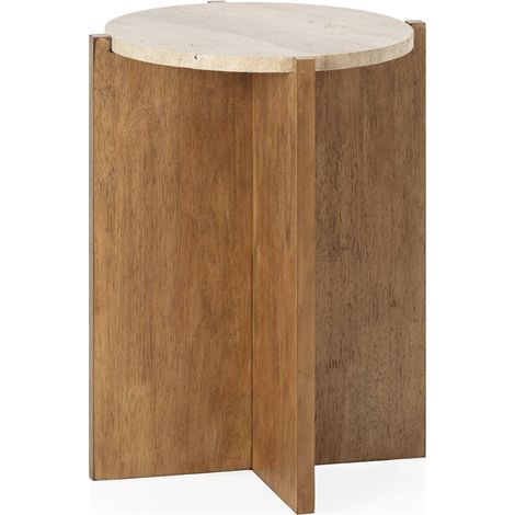 Table d'appoint en bois et travertin - Naturel (1/3)