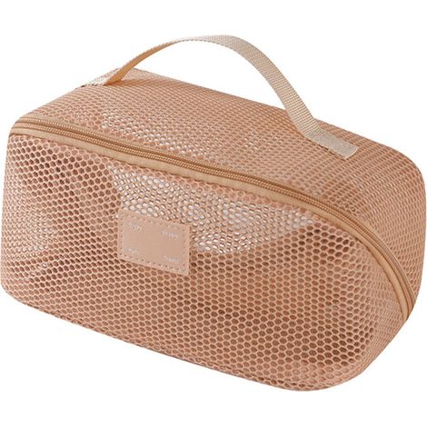 Pochette porta cosmetici in rete color albicocca scuro