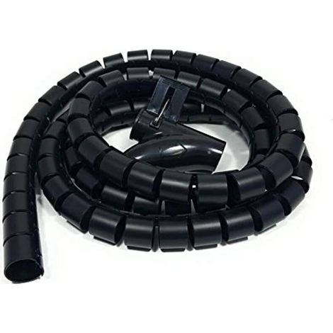 Chemin de câbles de bureau flexible gainé de spirale, adapté aux câbles noirs de 22 mm - peut contenir trois cordons d'alimentation plus trois câbles de souris (2 mètres). (1/4)
