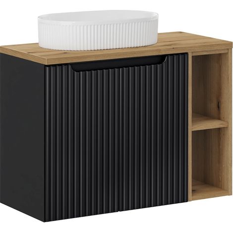Waschtisch 80.4cm Riva, Schwarz und Holzoptik