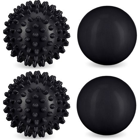 Relaxdays Massage Balls, Set of 4, Rolling Exercises, Muscle Relaxer, Spiky, for Feet, Ø 6.5 cm, Nubs, Home Gym, Black