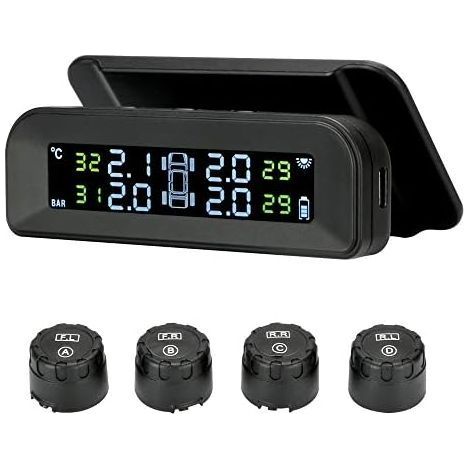 TPMS Windshield Solar Powered 22-87psi Tire Pressure Monitoring System with 4 Real-time Car Sensors Wireless Auto Alarm System (1/5)