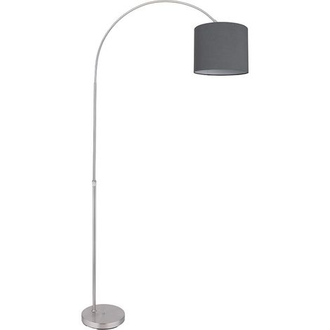 Bogenstehlampe Stoffschirm Stehlampe gebogen Wohnzimmer Bogenlampe grau, Fernbedienung dimmbar höhenverstellbar, 1x RGB LED 9W 806Lm, LxH 96x195 cm