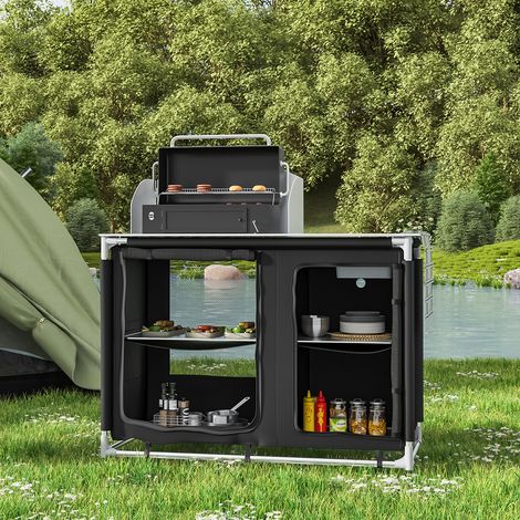 Folding Camping Kitchen Stand Aluminium Storage Shelves Portable Cooking Outdoor
