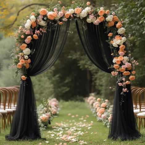 LOLLANDA Voile de mariage en maille - Décoration de scène de fête de mariage en plein air - Rideau de chaise d'arche de mariage en maille - noir - 1,6 m x 8 m (1/5)