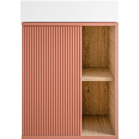 Waschtischunterschrank BELDIVO 50 cm mit Waschbecken - Türanschlag links, Aprikot matt