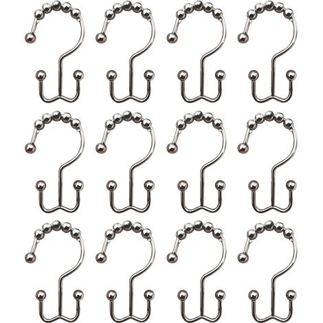 Crochets de Rideau de Douche Double Glissière en Acier Inoxydable Antirouille - Lot de 12 Pièces (1/5)