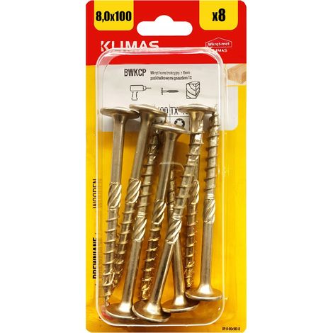 Vis Charpente Bois Klimas, 8 x 100 mm, Empreinte Torx, Tête Disque, Blister 8 Pièces (1/5)