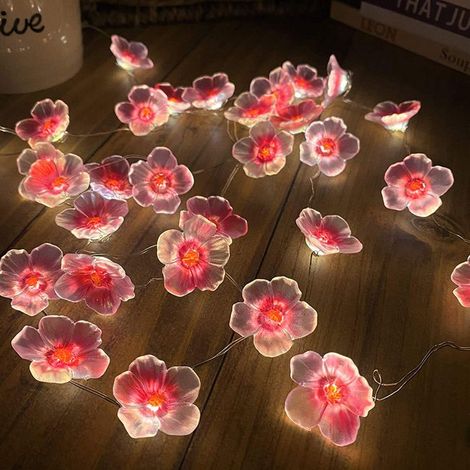 AMIS - GUIRLANDE LUMINEUSE D'EXTERIEUR - Guirlande cerisier 3M, 30 LED rose, à piles – Déco Noël, extérieur, fée lumineuse