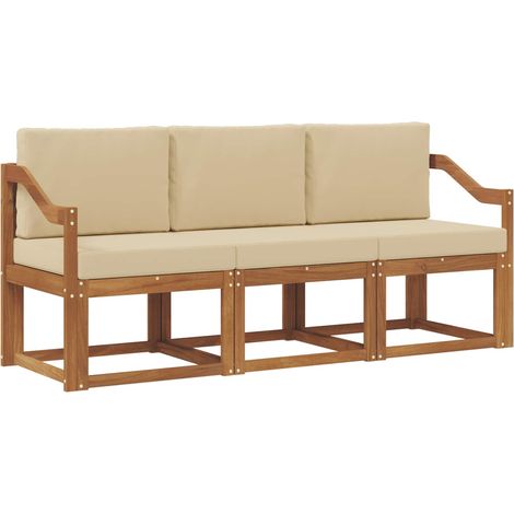 Set di divani da esterno con cuscino 3 pz Salotto da Giardino Naturale e Beige (1/5)
