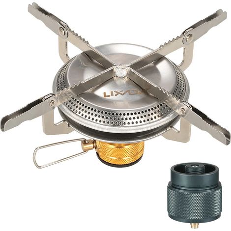 Réchaud à gaz portable de camping avec adaptateur pour bouteille de gaz, idéal pour la randonnée, le trekking et les pique-niques (3500 W). (1/3)