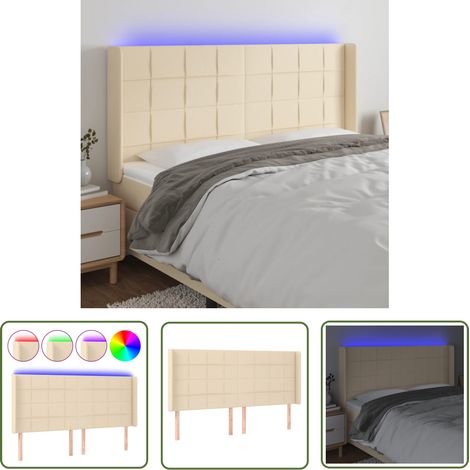The Living Store Tête de lit à LED Crème 163x16x118/128 cm Tissu - Tête De Lit Led - Têtière De Lit - Éclairage Led - Chambre À Coucher - Décoration Murale (1/5)