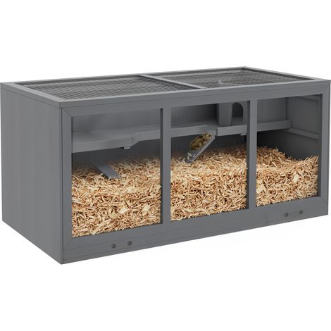 Cage hamster nain bois verrouillable habitat rongeurs facile nettoyage maison petits animaux intérieur grise