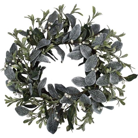 Natural Looking Wreath Decorated With Snowy Glitter Leaves (1/5)