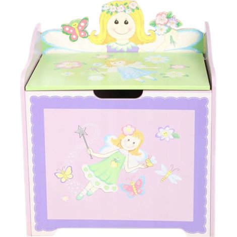 Baule portagiochi in legno per bambine, tema principesse e fate. (1/5)
