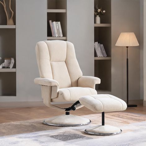 Fauteuil relax beige en chenille (1/5)