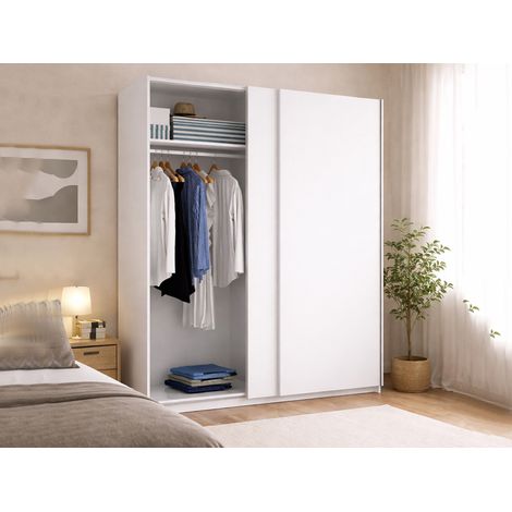 Dmora - Armario Dlazovi, Perchero para dormitorio, Armario con 2 puertas correderas, 150x65h204 cm, Blanco (1/5)