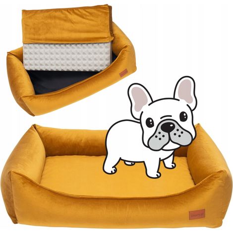 Divano ortopedico per cani terrier 90x70x20 cm Ukory velluto SENAPE (1/5)