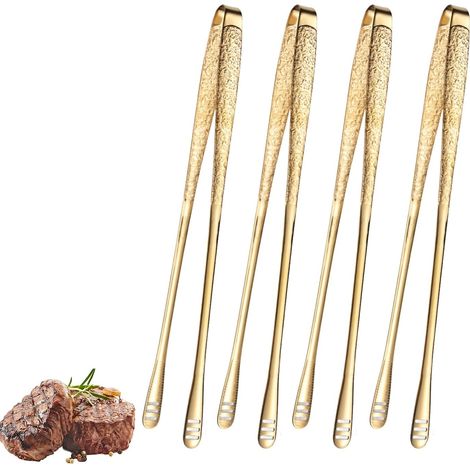 Lot de 4 pinces coréennes pour barbecue en acier inoxydable de 28 cm pour salade, poisson, steak, barbecue, buffet, viande (1/4)