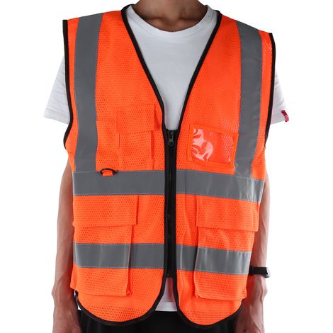 Gilet de sécurité sport haute visibilité respirant avec filet réfléchissant pour la sécurité nocturne, orange (1/5)