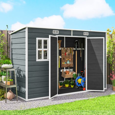 Abri de jardin en plastique, avec plancher, 303 x 123 x 197 cm, effet bois gris (1/5)