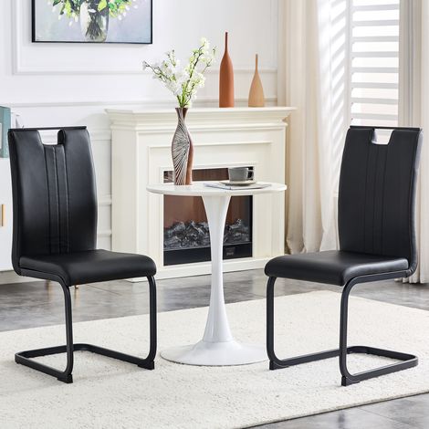 Lot de 2 chaises incurvées avec patins antidérapants, ergonomiques, en similicuir PU noir