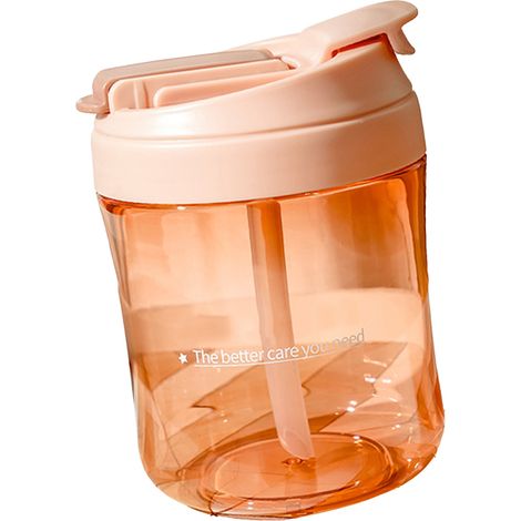 Bouteille d'eau en plastique avec paille, portable et mignonne, idéale pour la randonnée, la marche et les sports de plein air, rose pêche.