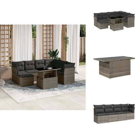 8-tlg. Garten-Sofagarnitur mit Kissen Grau Poly Rattan - Gartenmöbel Set - PE-Rattan Möbel - Outdoor Sofa - Lounge Set - Gartenlounge (1/5)