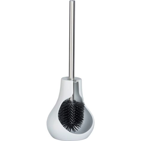 WENKO Spazzola WC in silicone Drop Neo, Spazzola WC nera, ceramica, 14x40x13,5 cm, bianco (1/4)