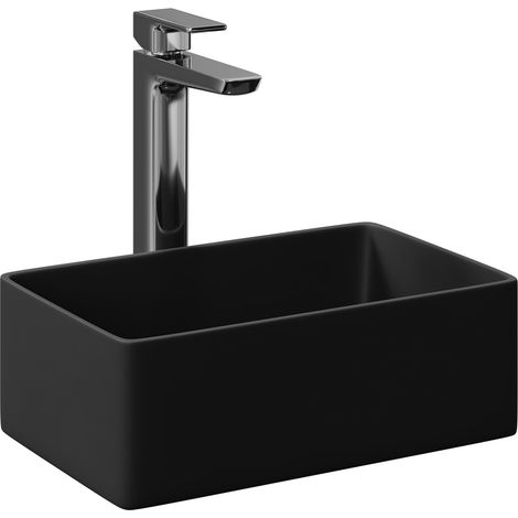 Amadora Matt Black 360mm x 230mm Small Rectangular Countertop Basin (1/5)