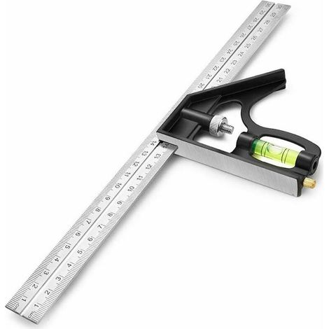 Règles à tracer Carrée Outils de Mesure, Équerre combinée 300 mm, Acier Inoxydable Règle d'angle de Combinaison avec règle Réglable d'angle Droit d'alliage de Zinc Outil, Règle à Angle Carr (1/5)