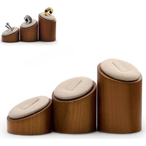 Présentoir à bagues en bois massif, 3 pièces, vitrine à bijoux, présentoir cylindrique à surface inclinée, support de présentation pour bagues (1/5)