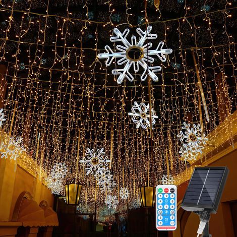 SWANEW Guirlanda Luminosa Solare Esterna LED Tendina Luminosa Decorazione Natalizia Impermeabile IP44 2x 5M 198LEDs Bianco Caldo (1/5)