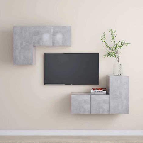 vidaXL Set muebles de salón TV 4 pzas madera ingeniería gris hormigón (1/5)