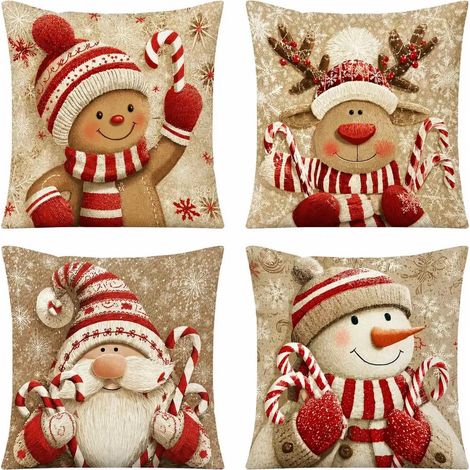Ensemble de taies d'oreiller de Noël (4 pièces), 18x18 pouces, polyester, avec fermeture éclair, taies d'oreiller seulement. (1/5)