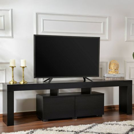 Dmora - Mobile porta TV Andarna, Credenza da soggiorno, Armadio basso per TV, Base parete attrezzata, 180x31 h50 cm, Nero (1/5)