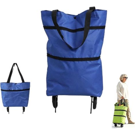 Chariot de courses pliable 2 en 1 avec roulettes sac de courses pliable inclus bleu grande capacité léger facile à transporter (1/5)