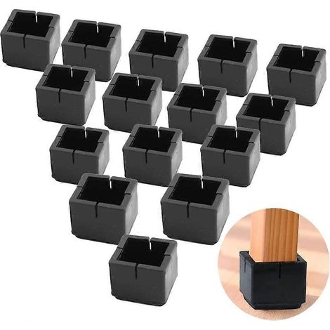 24 protège-pieds de chaise carrés, en PVC, embouts carrés en feutre, noirs, adaptés aux pieds de chaise et de table. (1/5)