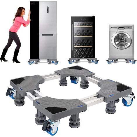 Base de Réfrigérateur Machine à Laver Réglable 45cm-68cm Socle Linge Base de Sèche-linge Conception à Double Tube avec 4 Roues et 8 Pieds, Réduction du Bruit Antichoc Effet Sèche-Linge (1/4)
